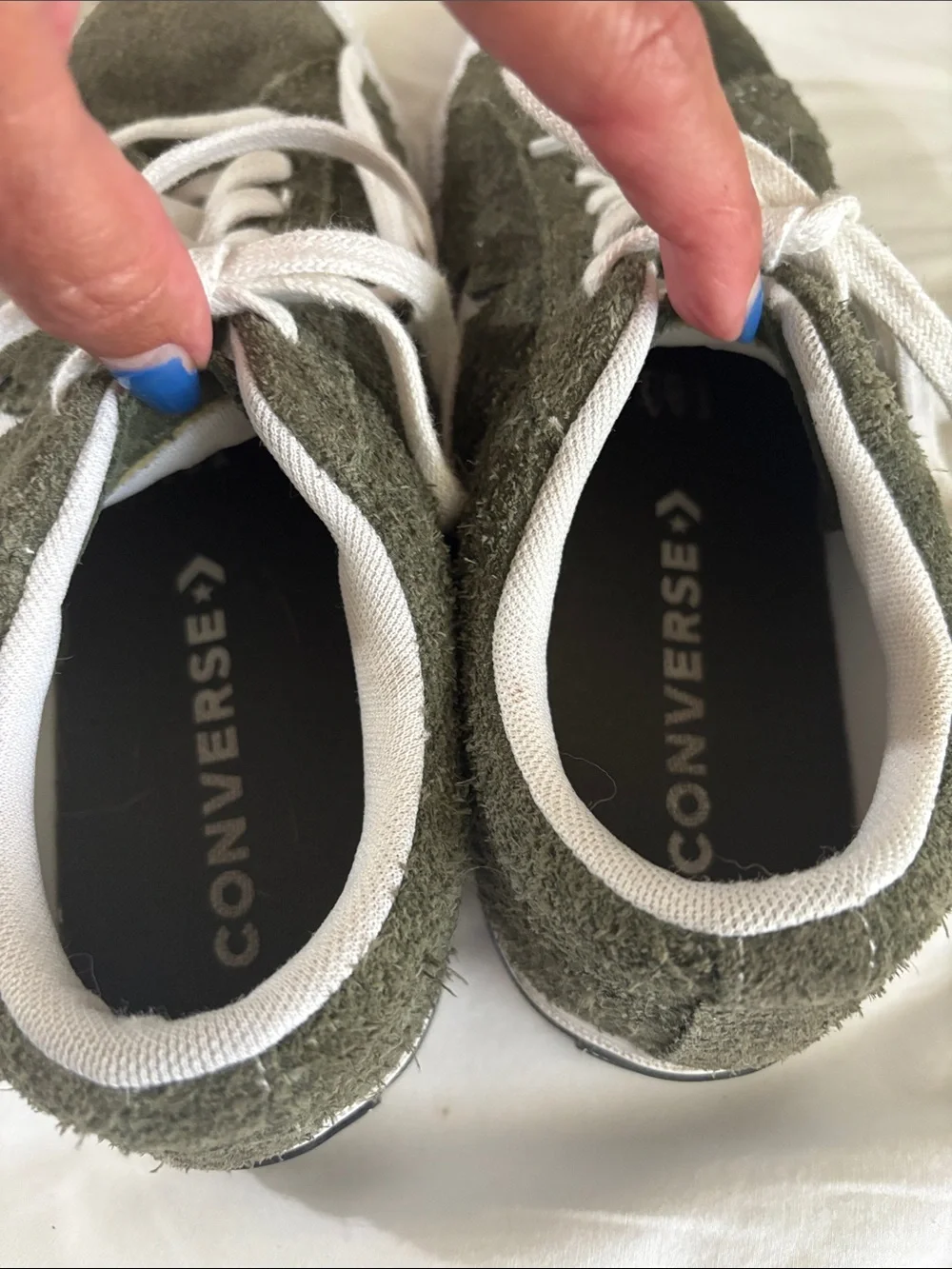 Converse Olive Green Suede Sneakers with White Accents